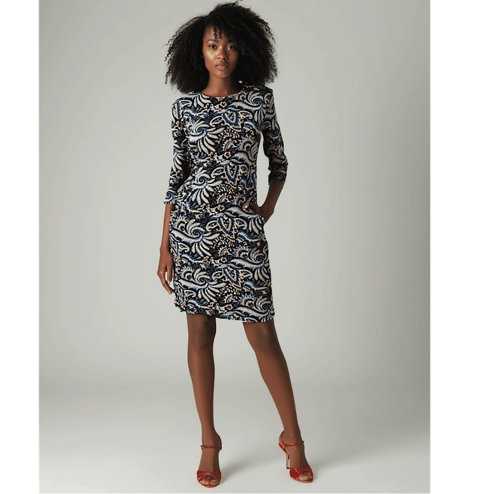 J.McLaughlin XS Catalyst Dress Blue Tan Florentine Floral Paisley Stretch
